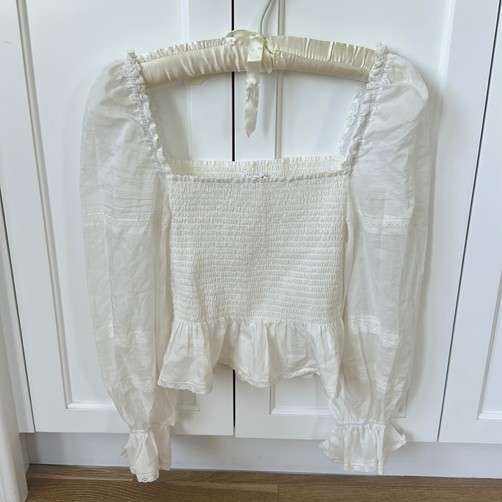 Reformation white cotton smocked top size small